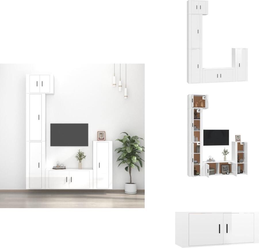 VidaXL Tv-kast Tv-kasten Tv-meubel Hifi-meubel 5-delige Tv-meubelset bewerkt hout hoogglans wit