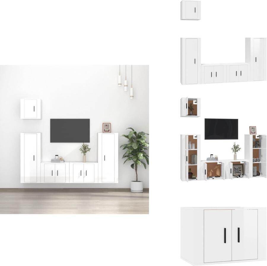 VidaXL TV-meubelset Classic Hoogglans wit 2 x 57x34.5x40 cm 2 x 40x34.5x80 cm 1 x 40x34.5x40 cm Kast - Foto 2