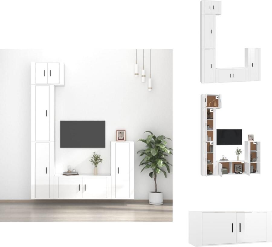 VidaXL TV-meubelset Classic Hoogglans wit 2 x 57x34.5x40 cm 2 x 40x34.5x80 cm 1 x 40x34.5x40 cm Kast - Foto 8