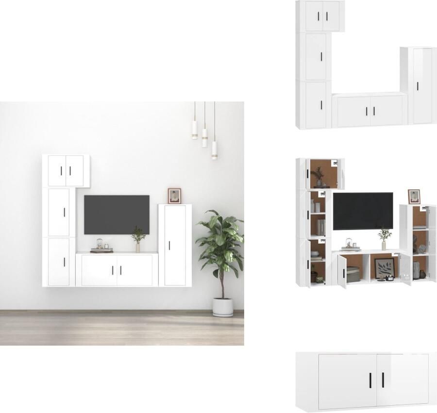 VidaXL Tv-meubel set Mediakasten 1x 57x34.5x40cm 1x 40x34.5x100cm 1x 100x34.5x40cm 2x 40x34.5x60cm Hoogglans wit Kast