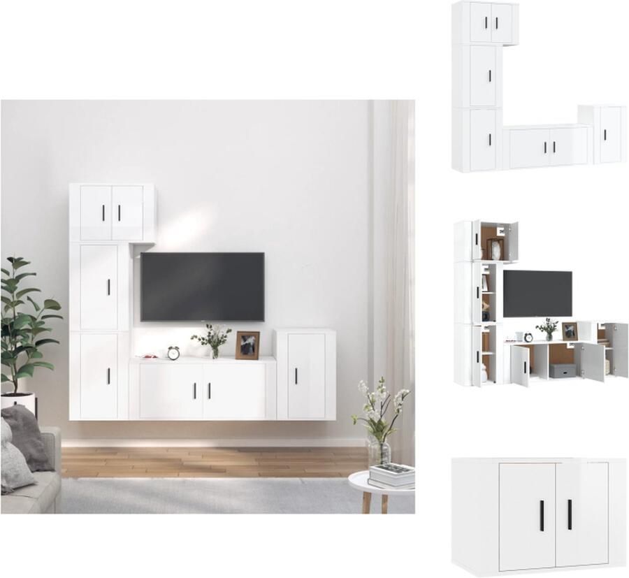 VidaXL Tv-kast Tv-kasten Tv-meubel Hifi-meubel 5-delige Tv-meubelset bewerkt hout hoogglans wit