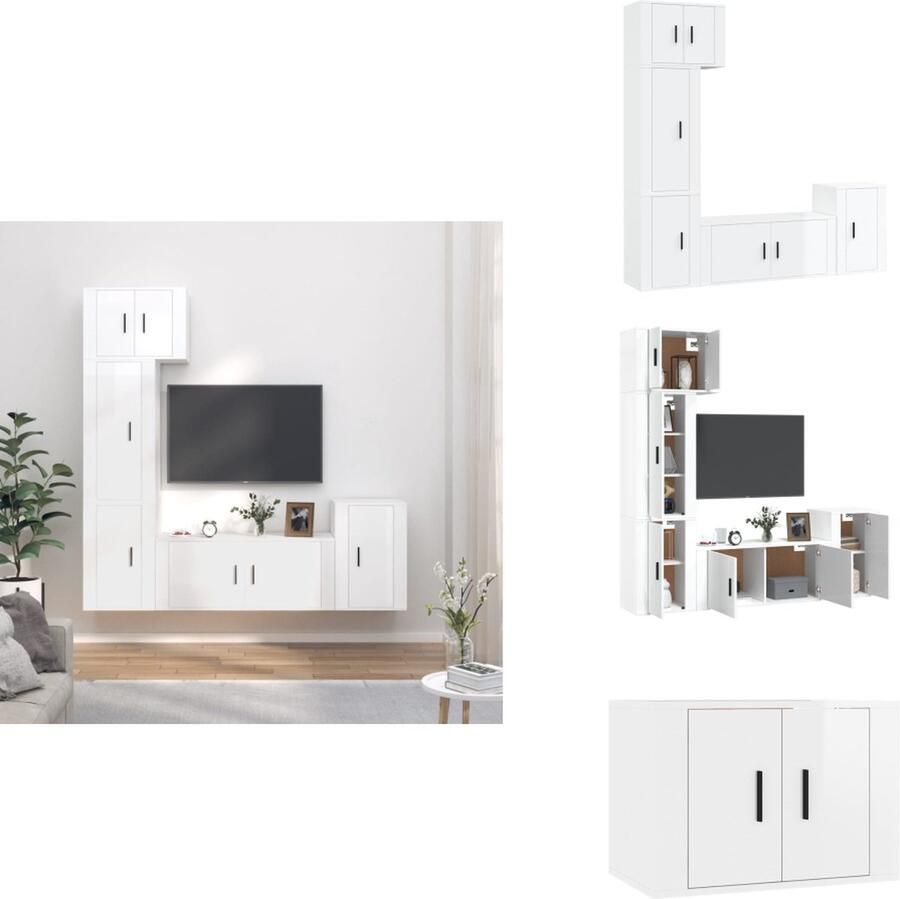 VidaXL Tv-kast Tv-kasten Tv-meubel Hifi-meubel 5-delige Tv-meubelset bewerkt hout hoogglans wit
