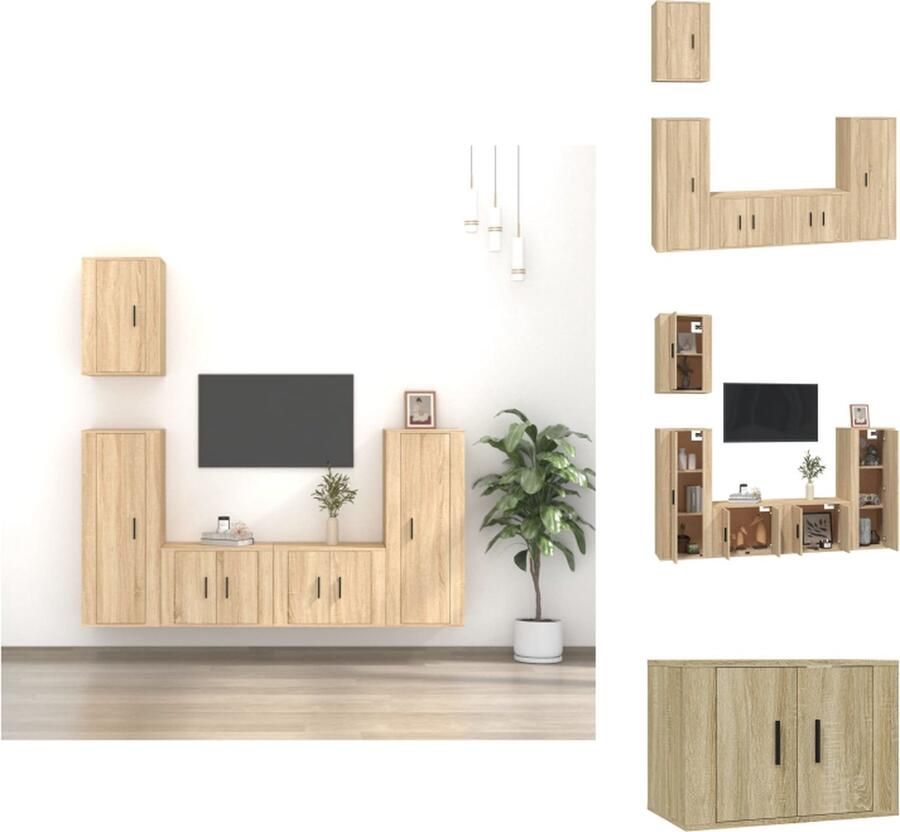 VidaXL Tv-kast Tv-kasten Tv-meubel Hifi-meubel 5-delige Tv-meubelset bewerkt hout sonoma eikenkleurig