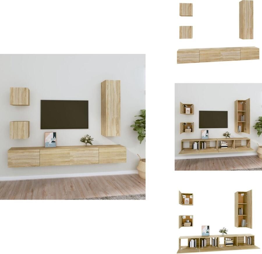 VidaXL Tv-kast Tv-kasten Tv-meubel Hifi-meubel 5-delige Tv-meubelset bewerkt hout sonoma eikenkleurig