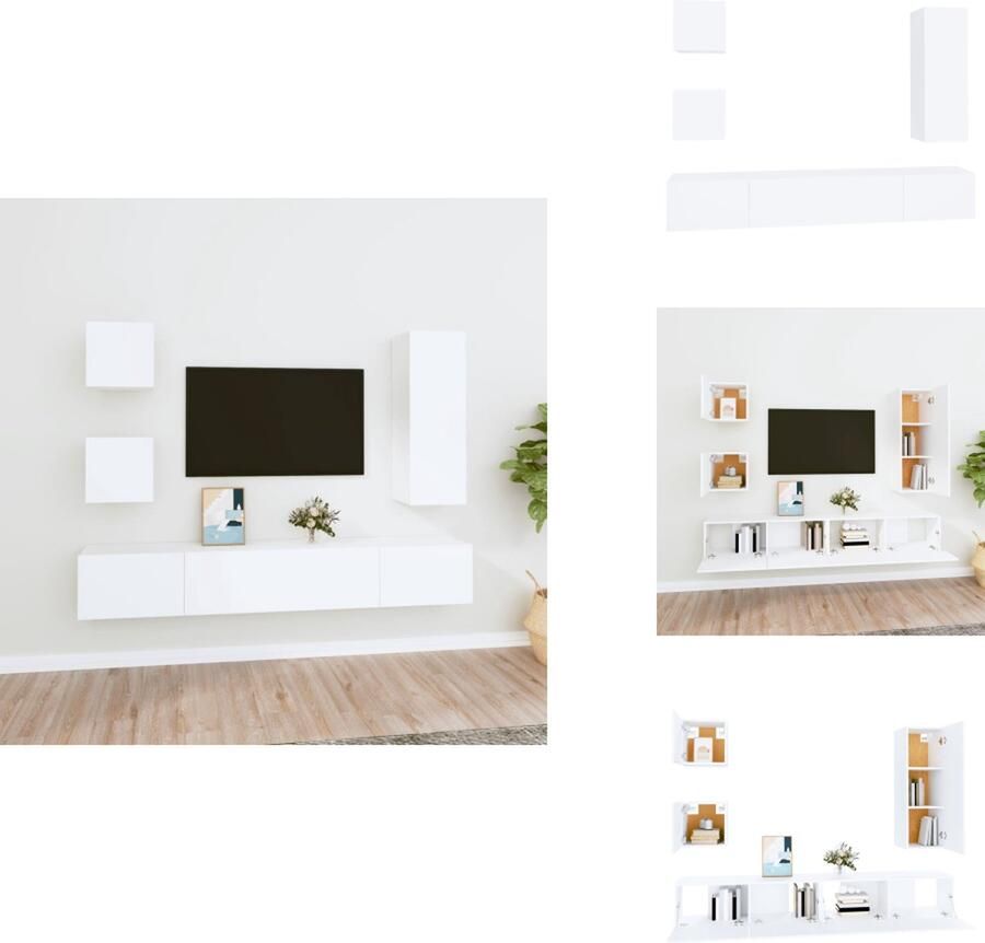 VidaXL Tv-kast Tv-kasten Tv-meubel Hifi-meubel 5-delige Tv-meubelset bewerkt hout wit - Foto 2