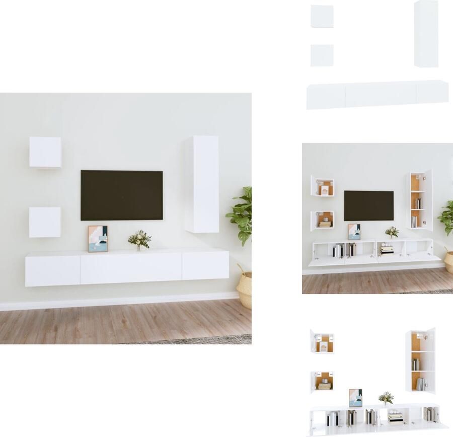 VidaXL Televisiemeubelset Klassiek Design Wit 30.5 x 30 x 30 cm 30.5 x 30 x 110 cm 100 x 30 x 30 cm Kast