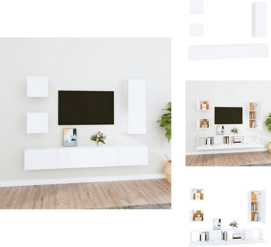 VidaXL Tv-kast Tv-kasten Tv-meubel Hifi-meubel 5-delige Tv-meubelset bewerkt hout wit