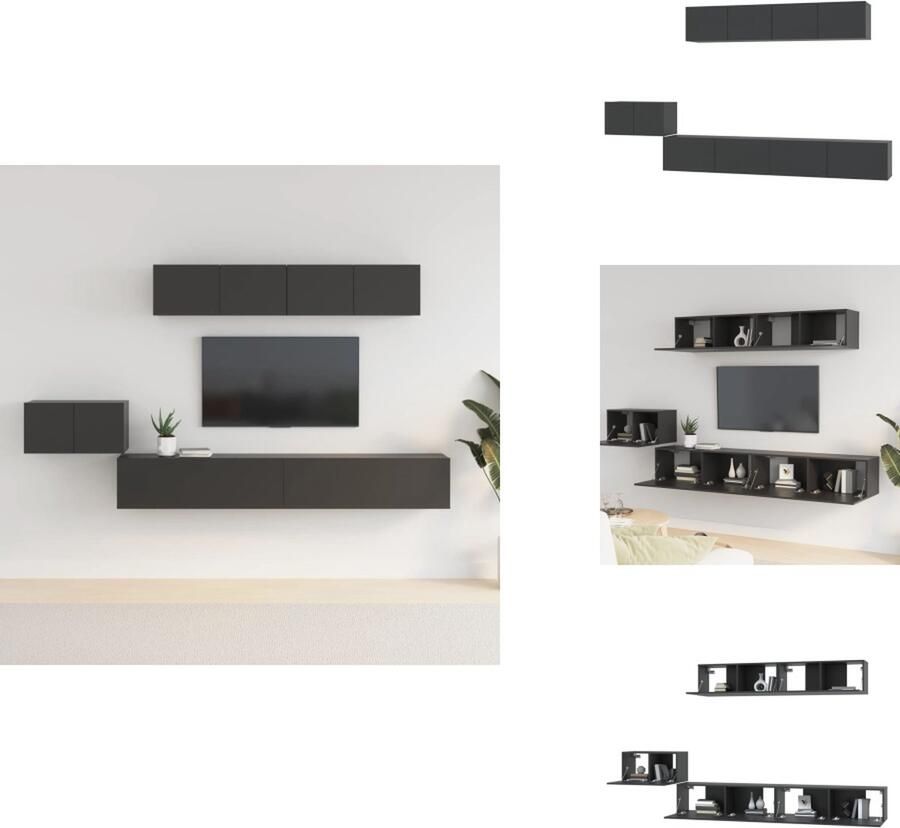 VidaXL Tv-kast Tv-kasten Tv-meubel Hifi-meubel 5-delige Tv-meubelset bewerkt hout zwart