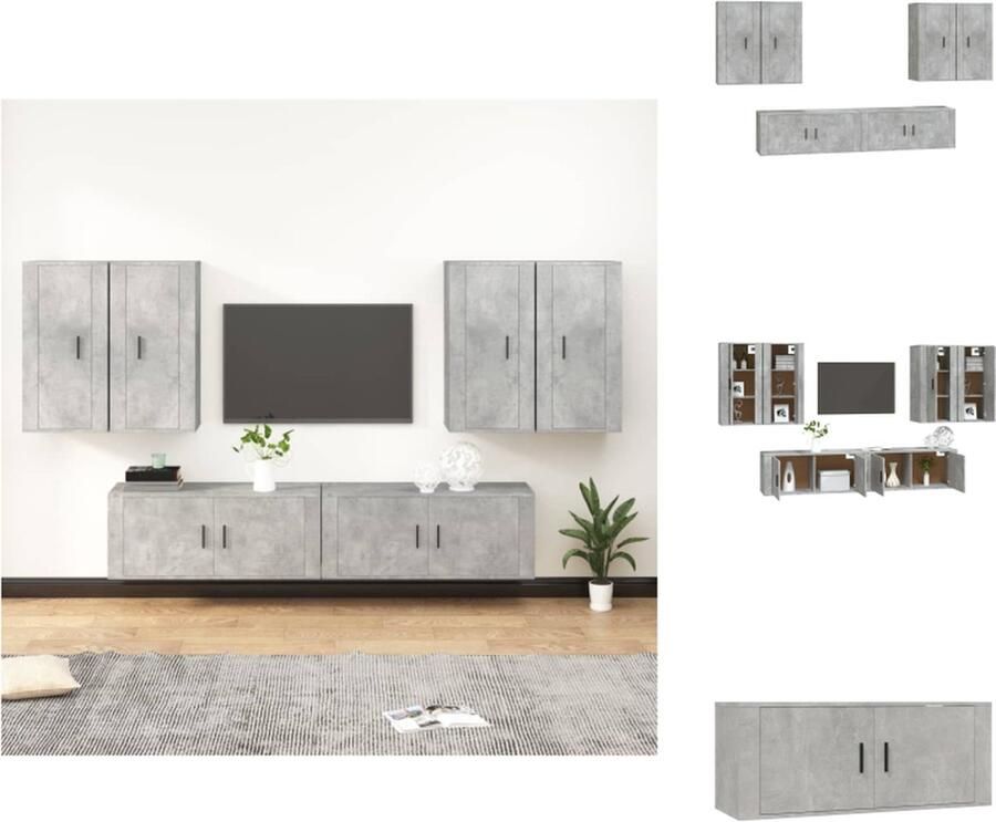 VidaXL TV-meubelset Betongrijs 4x 100x30x30 cm 2x 80x30x30 cm Trendy en praktisch design Kast - Foto 9