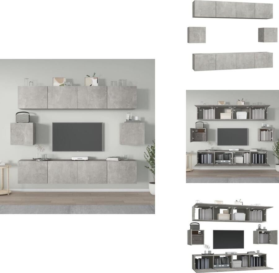 VidaXL TV-meubelset Betongrijs 4x 100x30x30 cm 2x 80x30x30 cm Trendy en praktisch design Kast - Foto 3