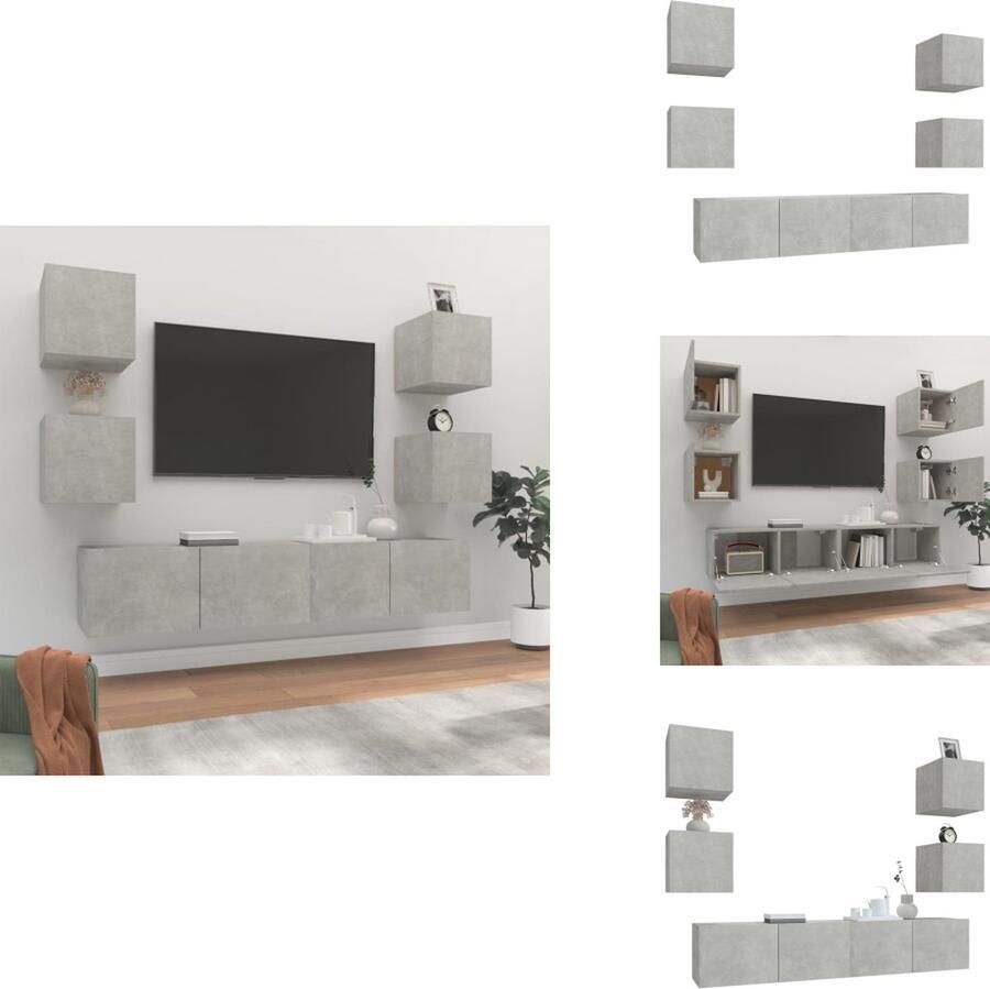 VidaXL TV-meubelset Betongrijs 4x 100x30x30 cm 2x 80x30x30 cm Trendy en praktisch design Kast