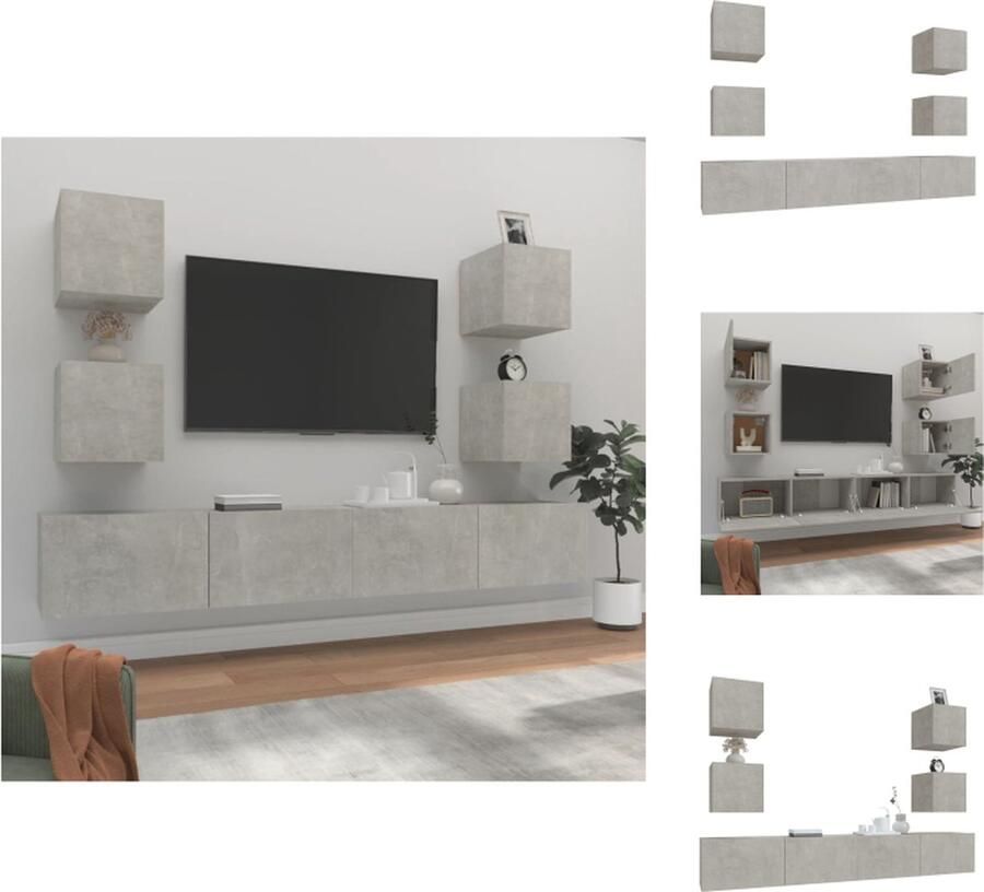 VidaXL TV-meubelset Betongrijs 4x 100x30x30 cm 2x 80x30x30 cm Trendy en praktisch design Kast - Foto 6