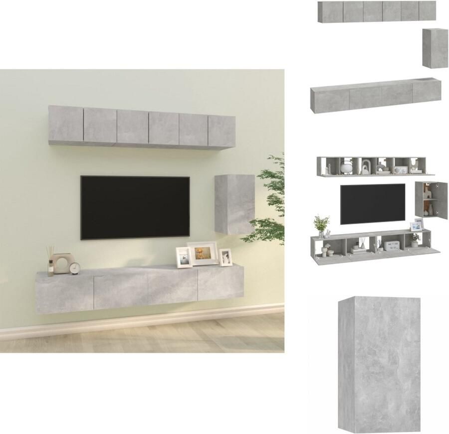 VidaXL Tv-kast Tv-kasten Tv-meubel Hifi-meubel 6-delige Tv-meubelset bewerkt hout betongrijs