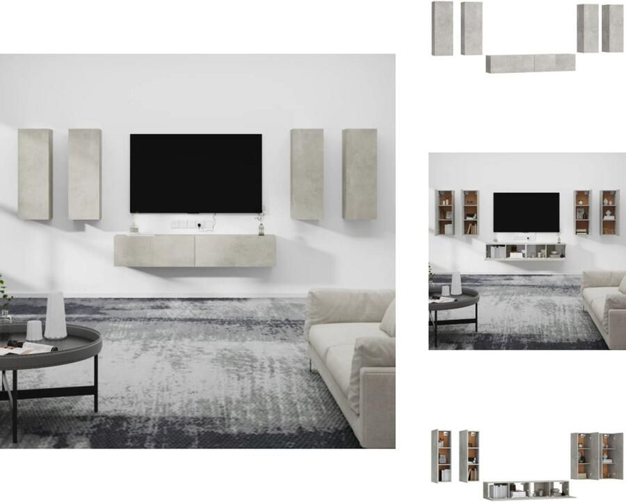 VidaXL Tv-kast Tv-kasten Tv-meubel Hifi-meubel 6-delige Tv-meubelset bewerkt hout betongrijs