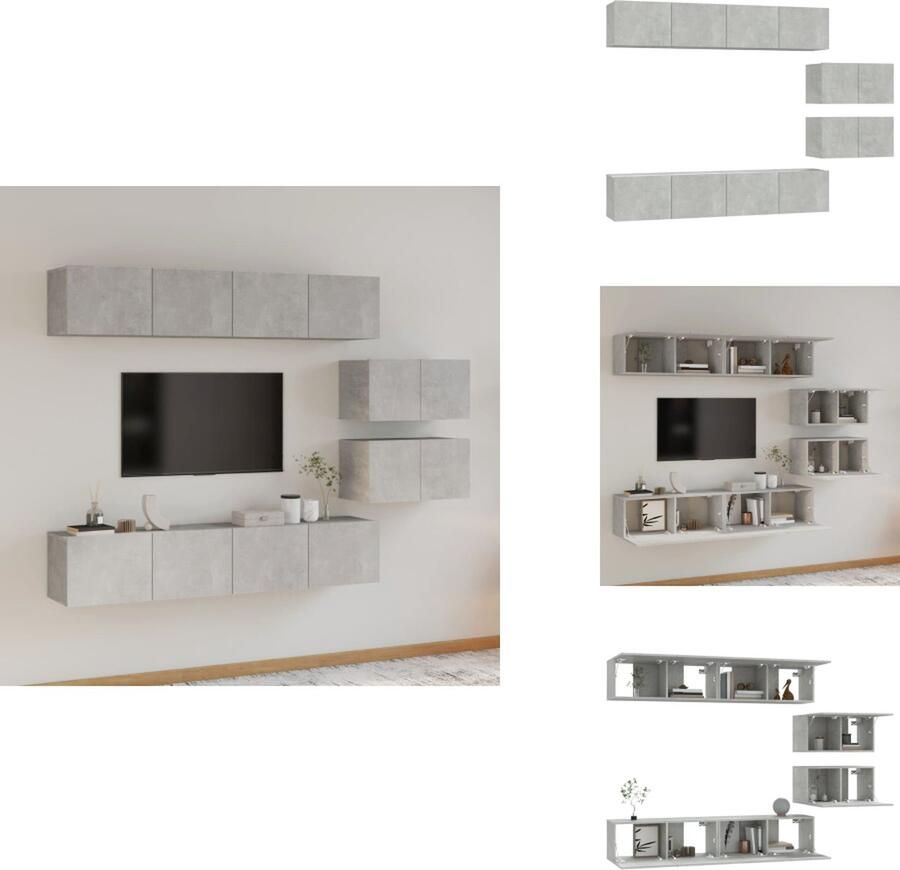 VidaXL 6-delige tv-meubelset betongrijs hout TV Kast Tv Meubel Beton Grijs Houten Tv Kast Wandmontage - Foto 1