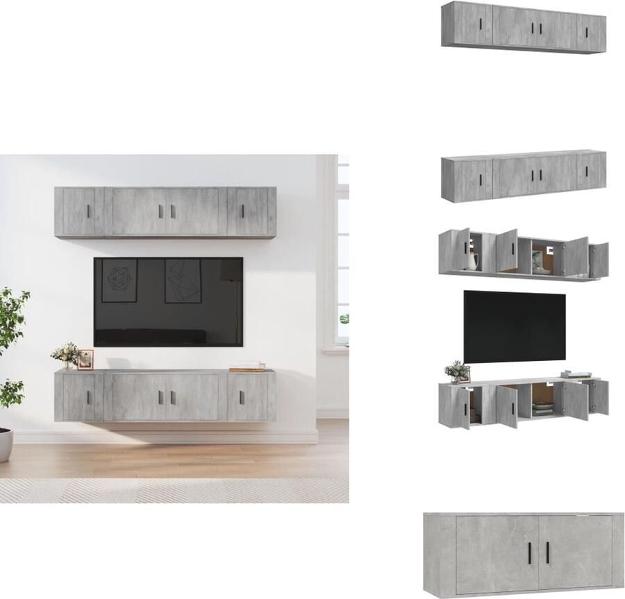 VidaXL Tv-kast Tv-kasten Tv-meubel Hifi-meubel 6-delige Tv-meubelset bewerkt hout betongrijs