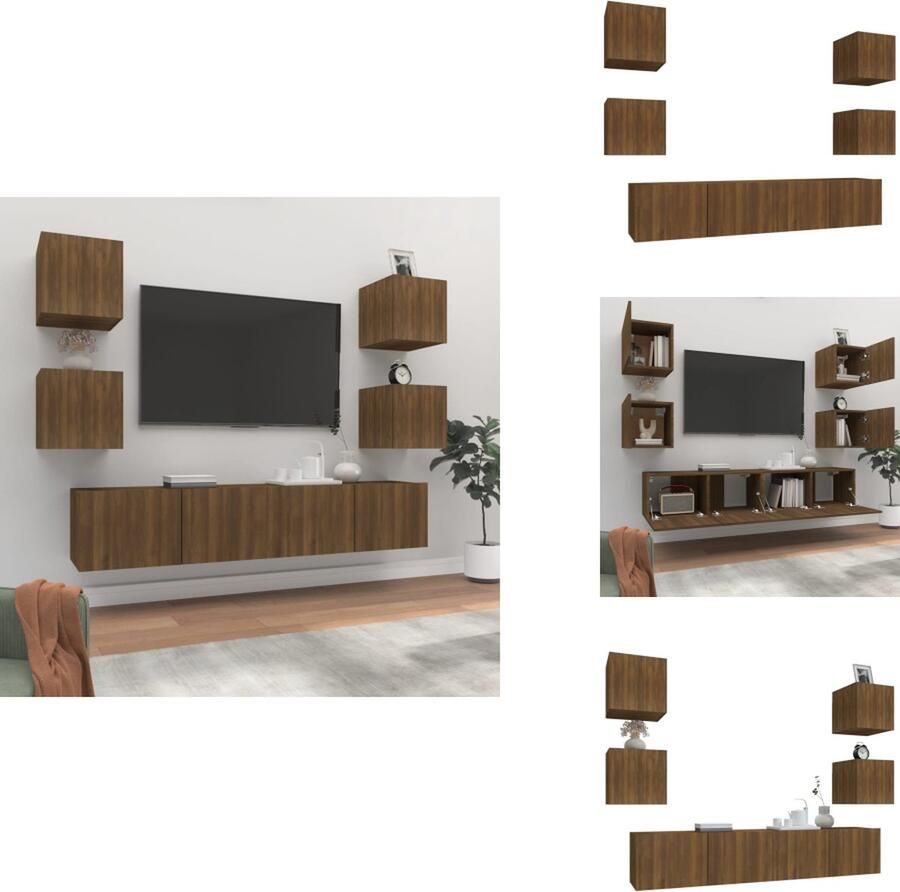 VidaXL Tv-kast Tv-kasten Tv-meubel Hifi-meubel 6-delige Tv-meubelset bewerkt hout bruineikenkleurig