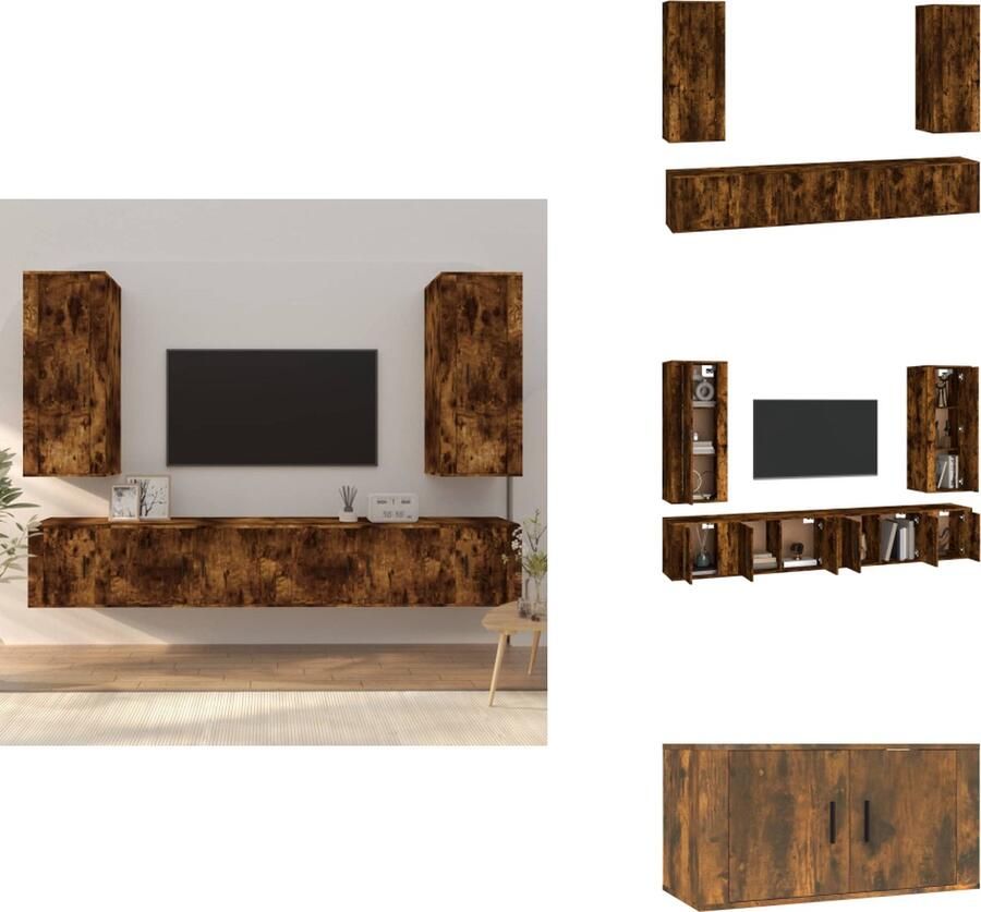 VidaXL Tv-kast Tv-kasten Tv-meubel Hifi-meubel 6-delige Tv-meubelset bewerkt hout gerookt eikenkleurig