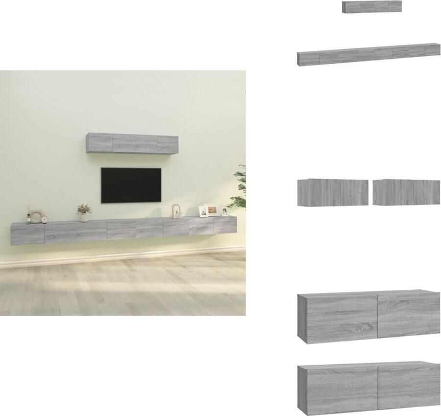 VidaXL TV Meubelset Klassiek design Hoge kwaliteit Voldoende opbergruimte Wandgemonteerd Kleur- grijs sonoma eiken Materiaal- bewerkt hout Kast