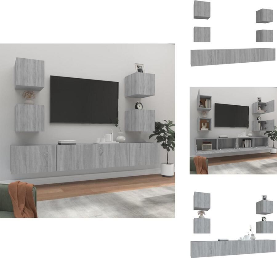 VidaXL TV Meubelset Klassiek design Hoge kwaliteit Voldoende opbergruimte Wandgemonteerd Kleur- grijs sonoma eiken Materiaal- bewerkt hout Kast - Foto 2