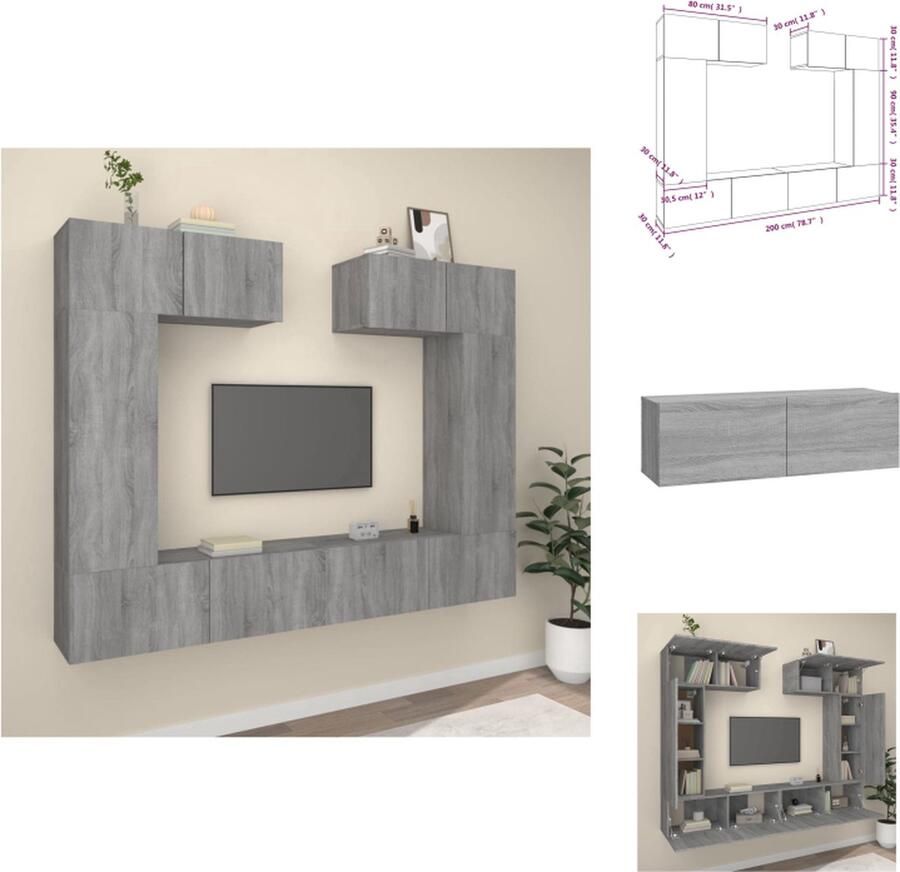 VidaXL Tv-kast Tv-kasten Tv-meubel Hifi-meubel 6-delige Tv-meubelset bewerkt hout grijs sonoma eikenkleurig