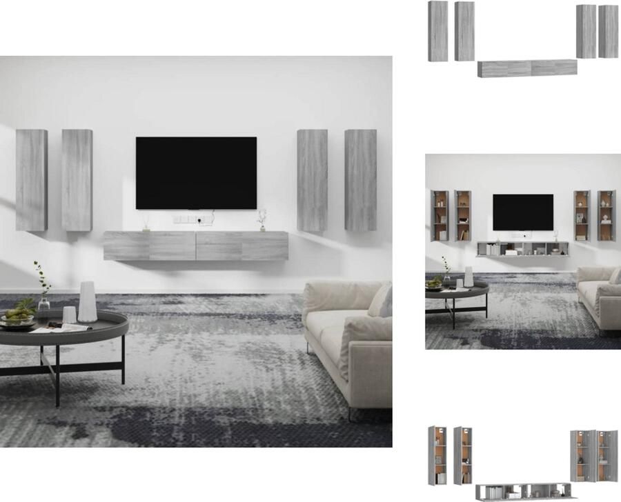 VidaXL Tv-kast Tv-kasten Tv-meubel Hifi-meubel 6-delige Tv-meubelset bewerkt hout grijs sonoma eikenkleurig