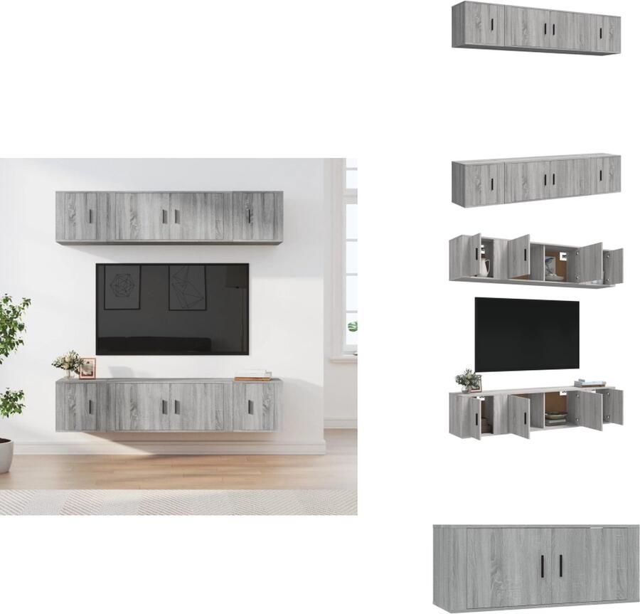 VidaXL Tv-kast Tv-kasten Tv-meubel Hifi-meubel 6-delige Tv-meubelset bewerkt hout grijs sonoma eikenkleurig