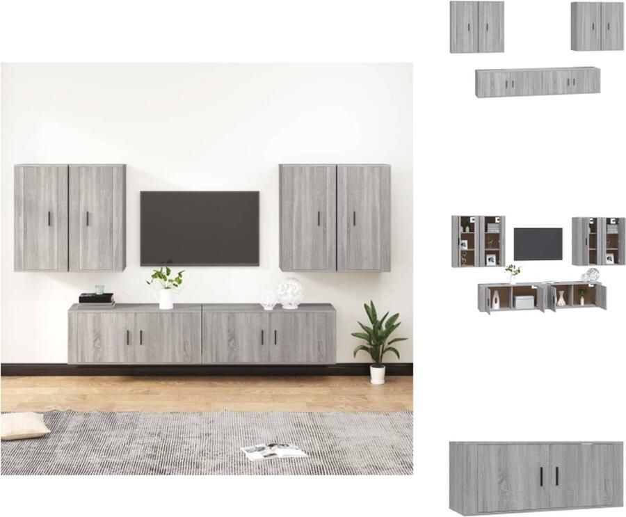 VidaXL Tv-kast Tv-kasten Tv-meubel Hifi-meubel 6-delige Tv-meubelset bewerkt hout grijs sonoma eikenkleurig