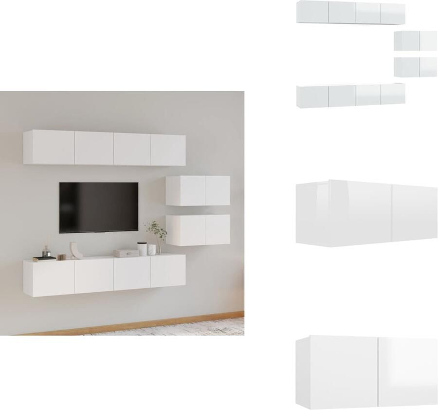 VidaXL Tv-kast Tv-kasten Tv-meubel Hifi-meubel 6-delige Tv-meubelset bewerkt hout hoogglans wit