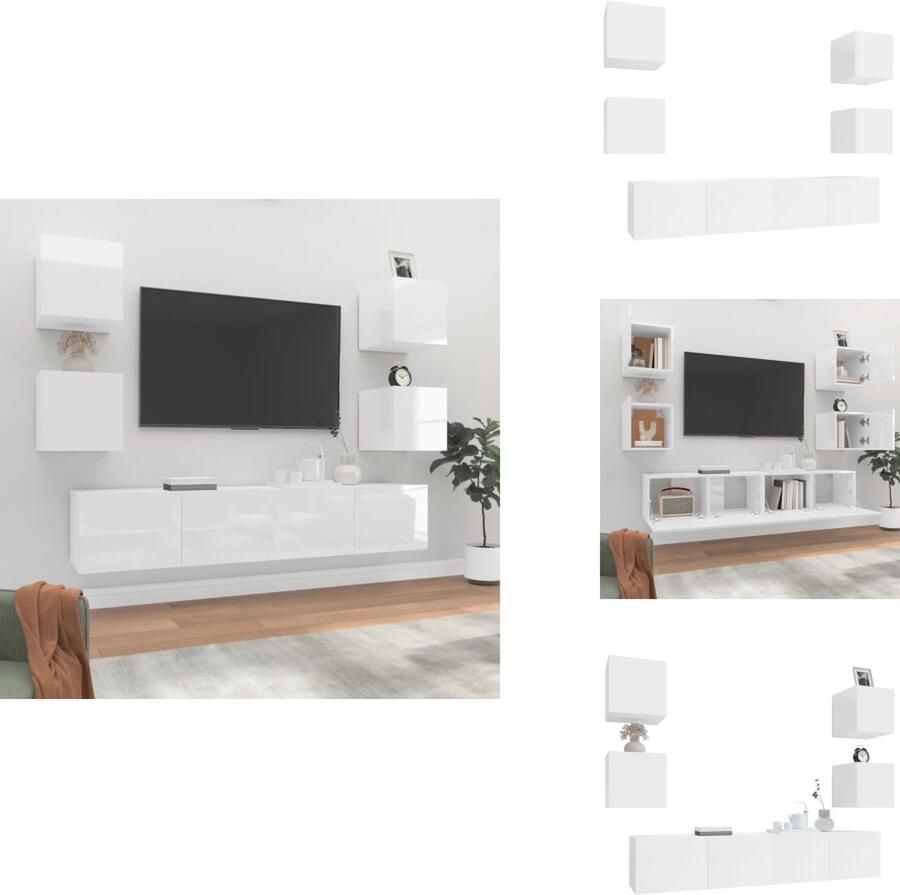 VidaXL TV-meubelset Klassiek ontwerp Hoogglans wit 2x 80x34.5x40cm 2x 40x34.5x40cm 2x 40x34.5x80cm Kast
