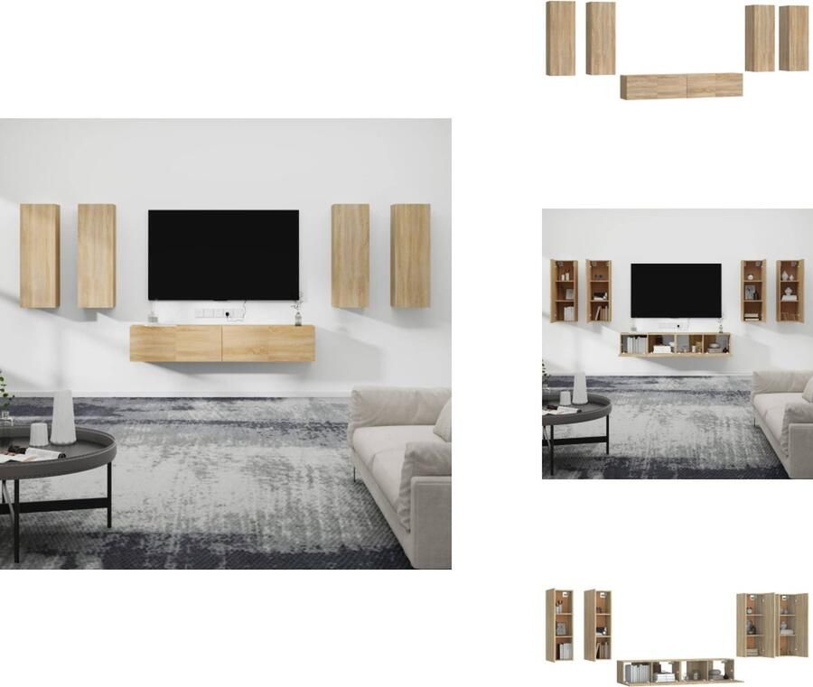 VidaXL Tv-kast Tv-kasten Tv-meubel Hifi-meubel 6-delige Tv-meubelset bewerkt hout sonoma eikenkleurig - Foto 8