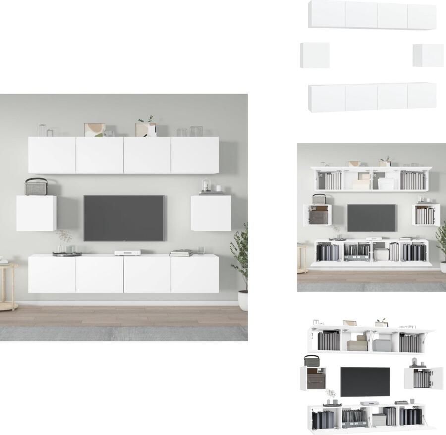 VidaXL Televisiemeubel Klassieke tv-kastenset Wit 6 stuks 80 x 30 x 30 cm 30.5 x 30 x 30 cm Bewerkt hout Kast