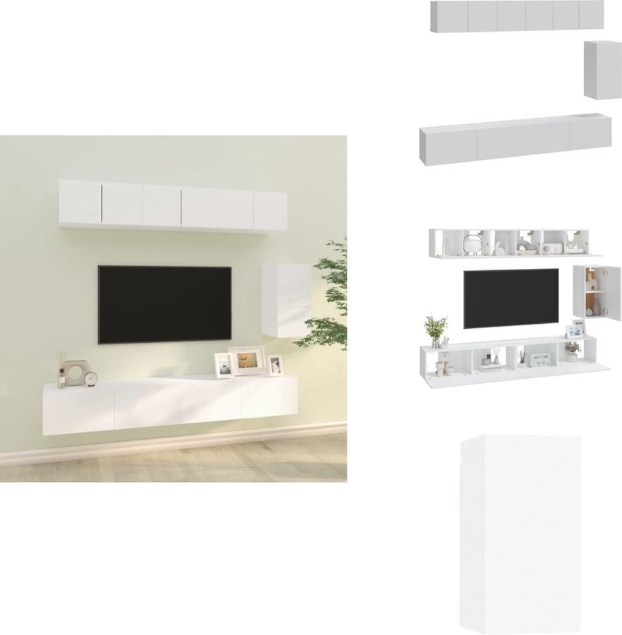 VidaXL TV-meubelset Classic 60x30x30 cm 30.5x30x60 cm 100x30x30 cm Wit Bewerkt hout Kast