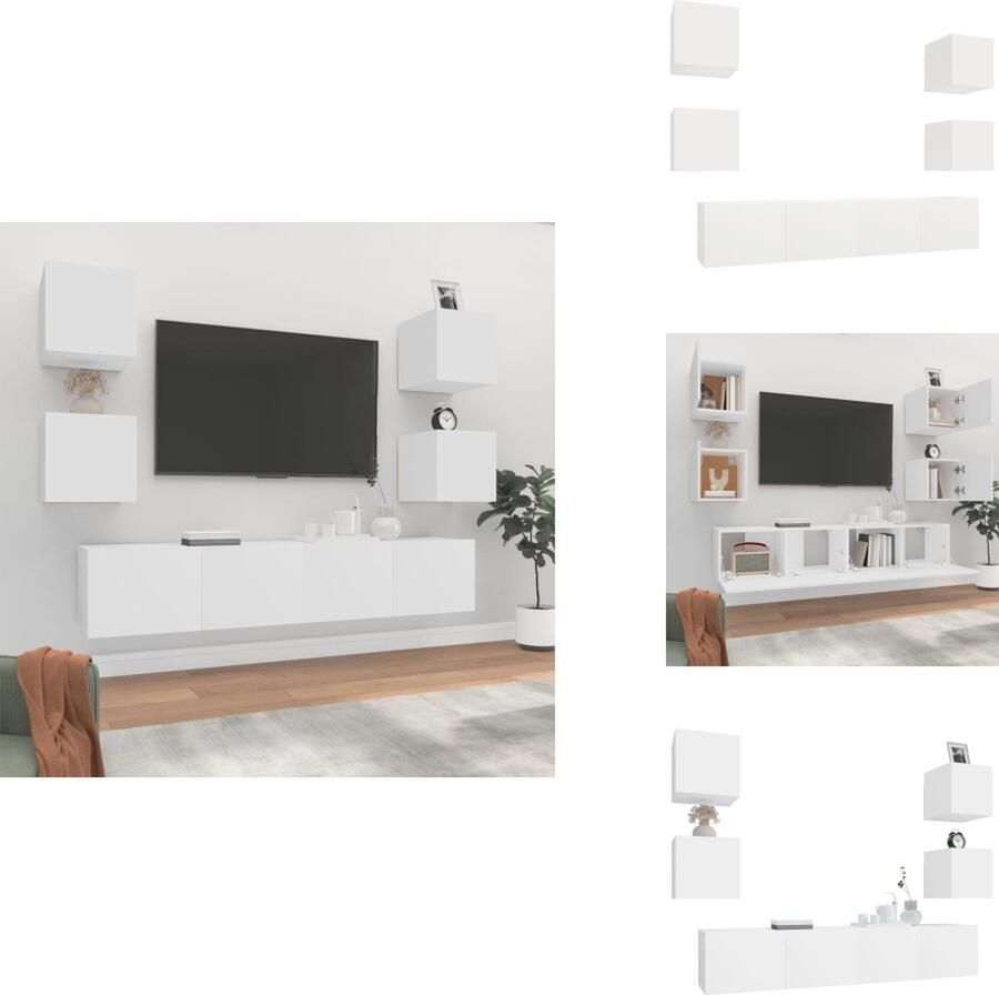 VidaXL Televisiemeubelset Klassiek Wit 6 stuks 80 x 30 x 30 cm en 30.5 x 30 x 30 cm Kast - Foto 2