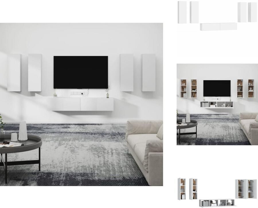 VidaXL Tv-kast Tv-kasten Tv-meubel Hifi-meubel 6-delige Tv-meubelset bewerkt hout wit