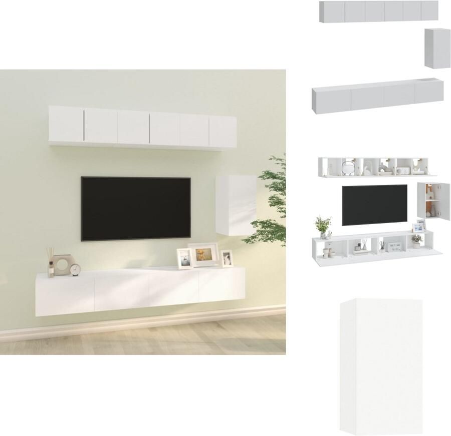 VidaXL Televisiemeubelset Klassiek Wit 6 stuks 80 x 30 x 30 cm en 30.5 x 30 x 30 cm Kast - Foto 4