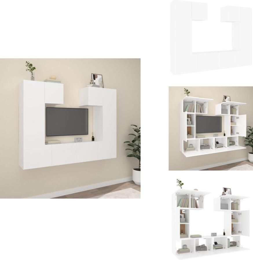 VidaXL Televisiemeubelset Klassiek Wit 6 stuks 80 x 30 x 30 cm en 30.5 x 30 x 30 cm Kast - Foto 3
