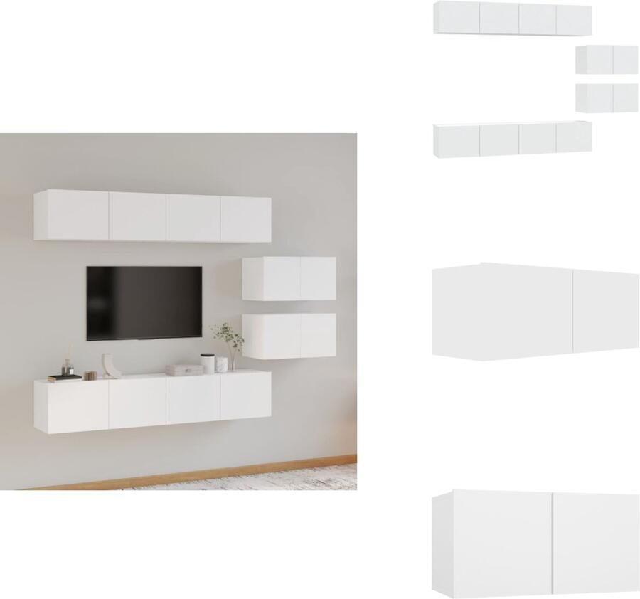 VidaXL Tv-kast Tv-kasten Tv-meubel Hifi-meubel 6-delige Tv-meubelset bewerkt hout wit