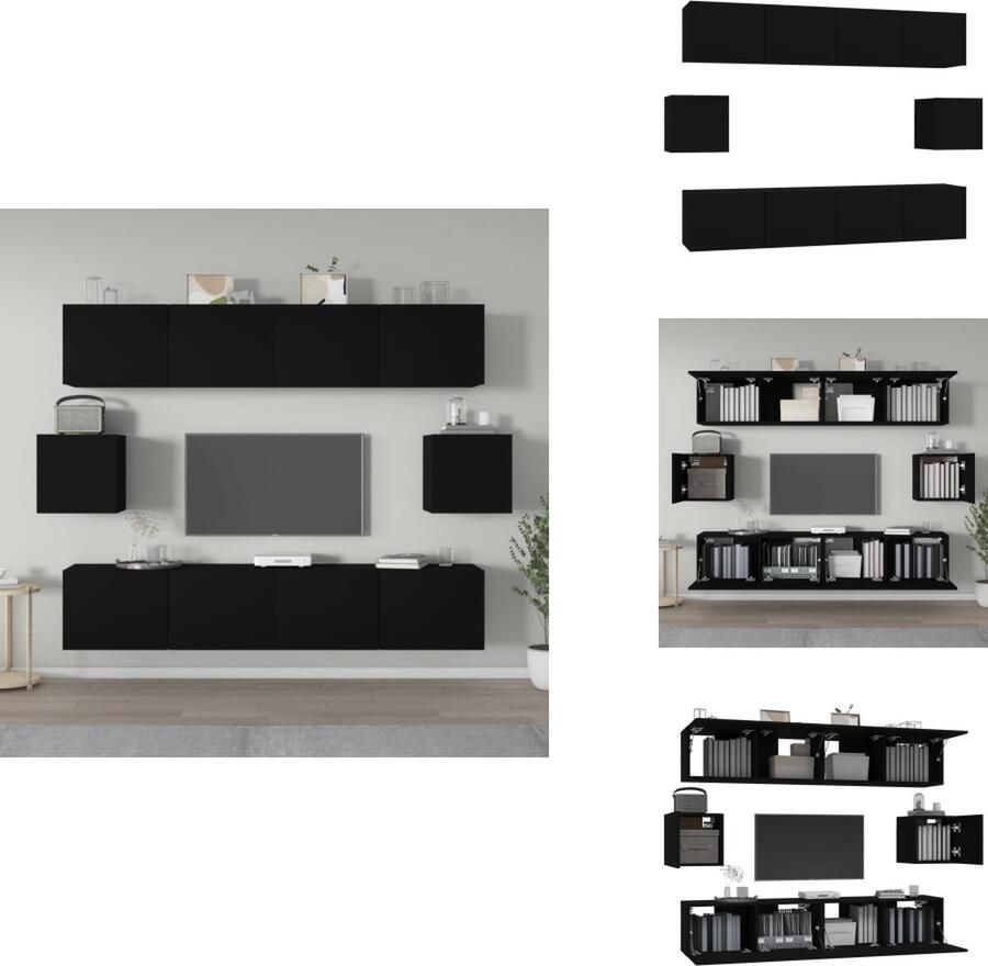 VidaXL Televisiekastenset Klassiek TV-meubels 100 x 30 x 30 cm 30.5 x 30 x 30 cm Zwart bewerkt hout Kast - Foto 3