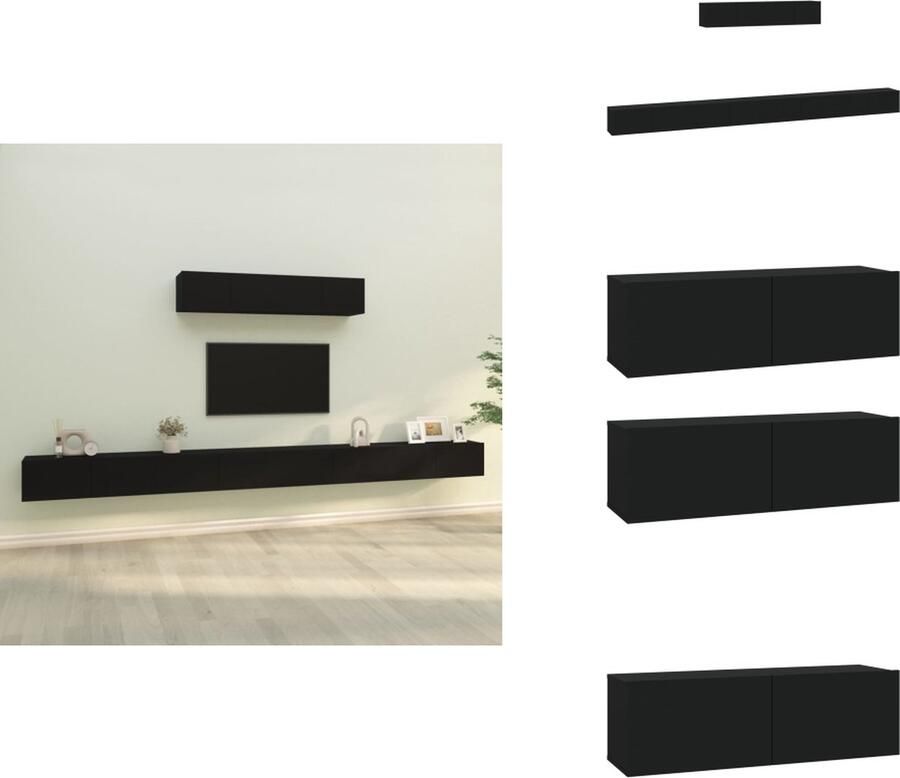 VidaXL Televisiekastenset Klassiek TV-meubels 100 x 30 x 30 cm 30.5 x 30 x 30 cm Zwart bewerkt hout Kast - Foto 8