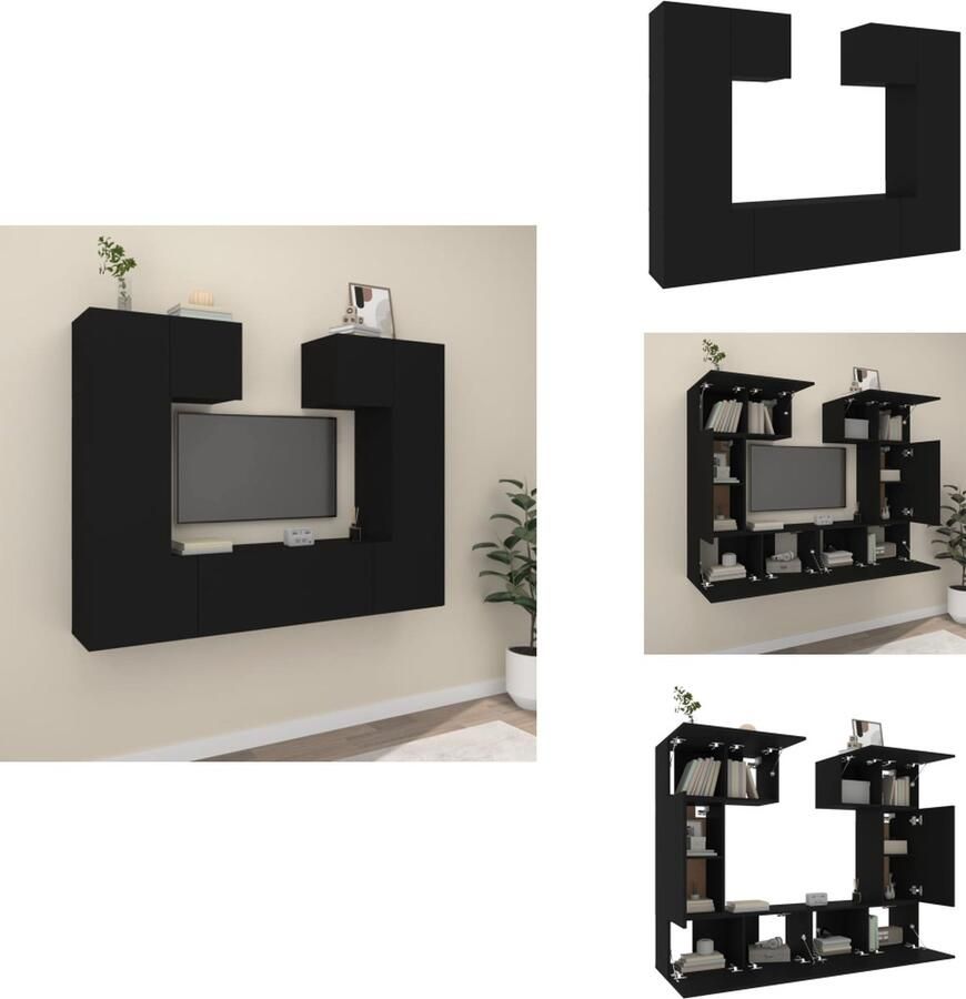 VidaXL Tv-kast Tv-kasten Tv-meubel Hifi-meubel 6-delige Tv-meubelset bewerkt hout zwart - Foto 1