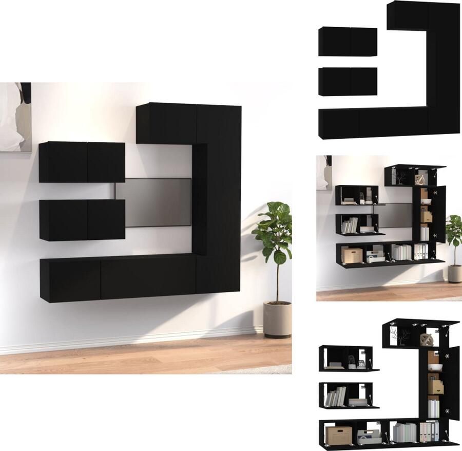 VidaXL Tv-kast Tv-kasten Tv-meubel Hifi-meubel 6-delige Tv-meubelset bewerkt hout zwart