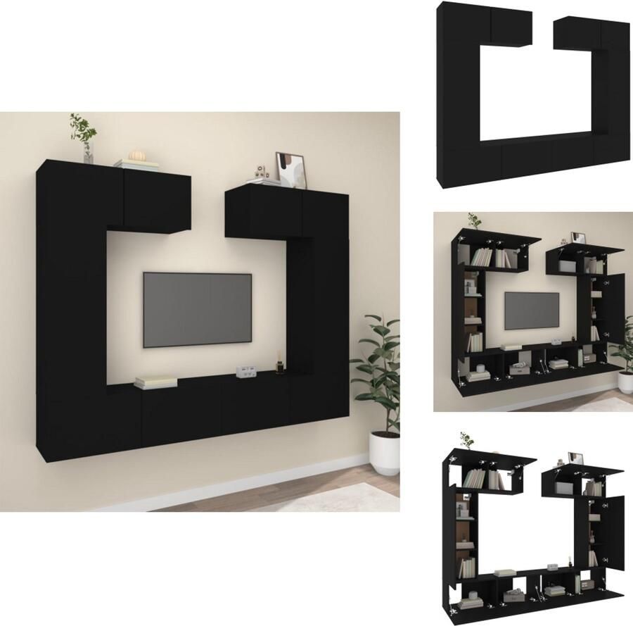 VidaXL Televisiekastenset Klassiek TV-meubels 100 x 30 x 30 cm 30.5 x 30 x 30 cm Zwart bewerkt hout Kast - Foto 2