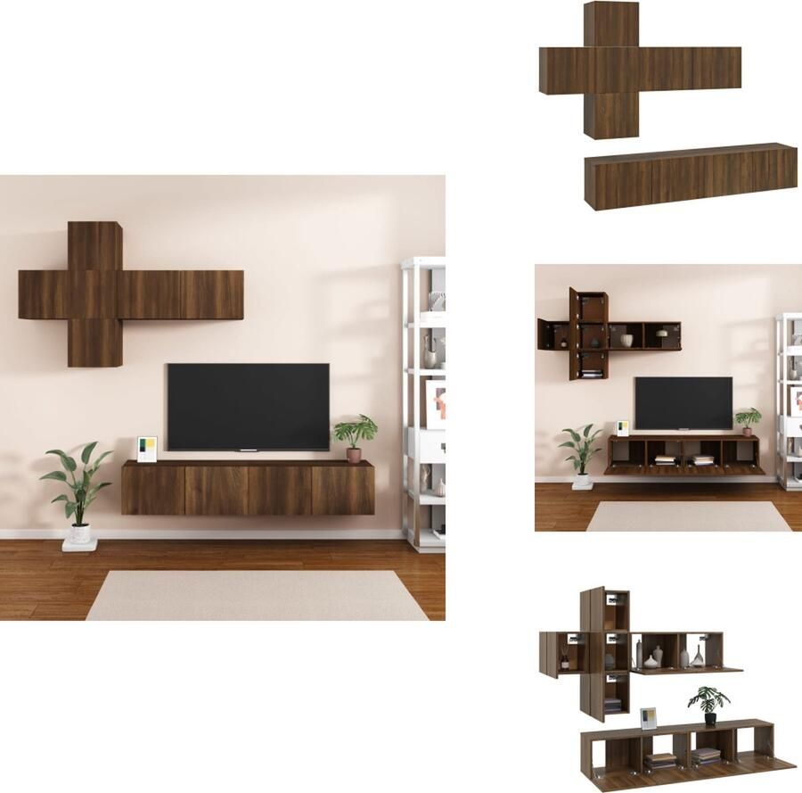 VidaXL Tv-kast Tv-kasten Tv-meubel Hifi-meubel 7-delige Tv-meubelset bewerkt hout bruineikenkleurig