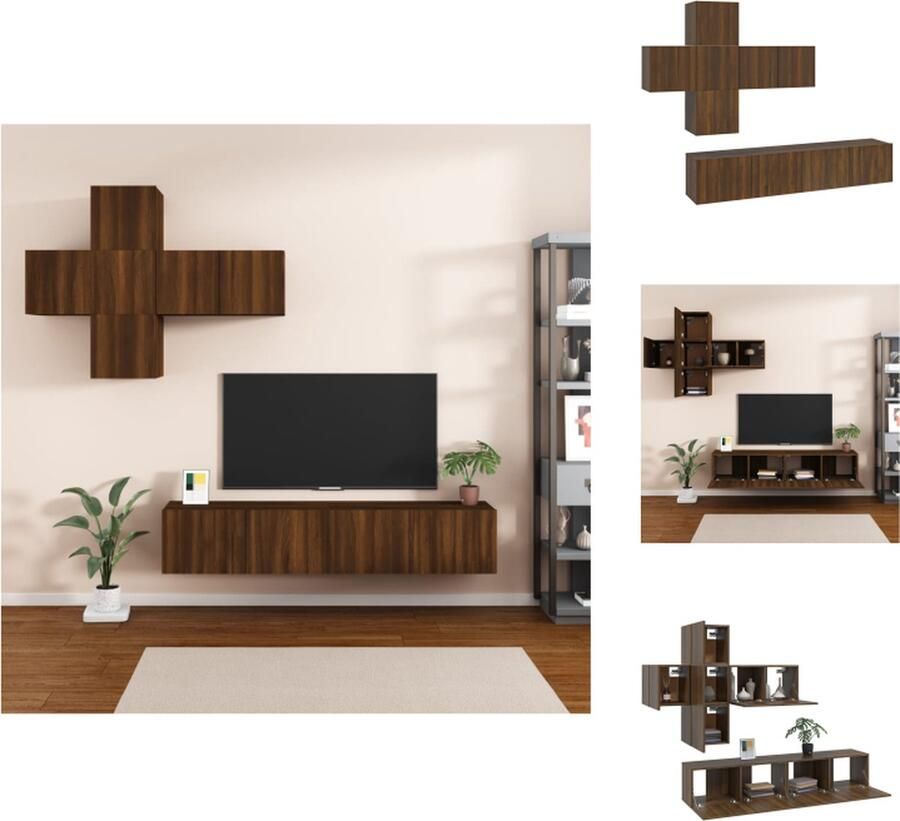 VidaXL Tv-kast Tv-kasten Tv-meubel Hifi-meubel 7-delige Tv-meubelset bewerkt hout bruineikenkleurig