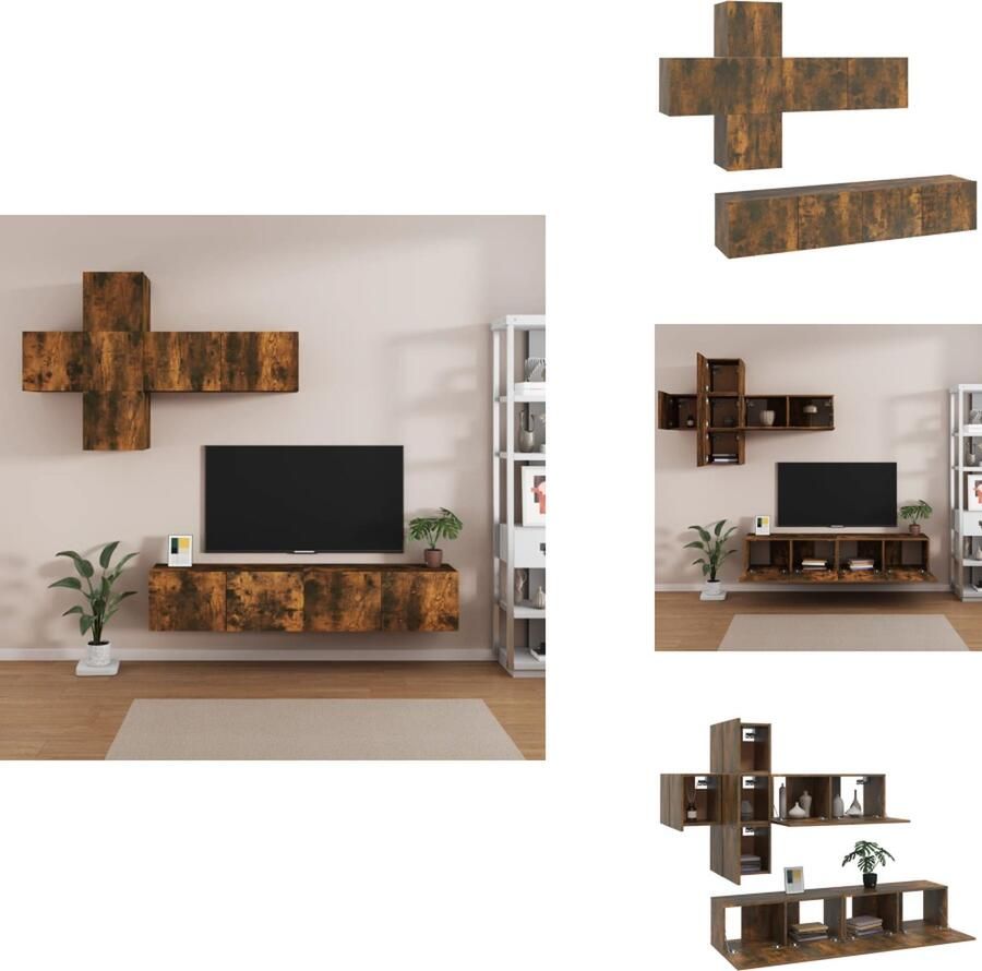 VidaXL Tv-kast Tv-kasten Tv-meubel Hifi-meubel 7-delige Tv-meubelset bewerkt hout gerookt eikenkleurig