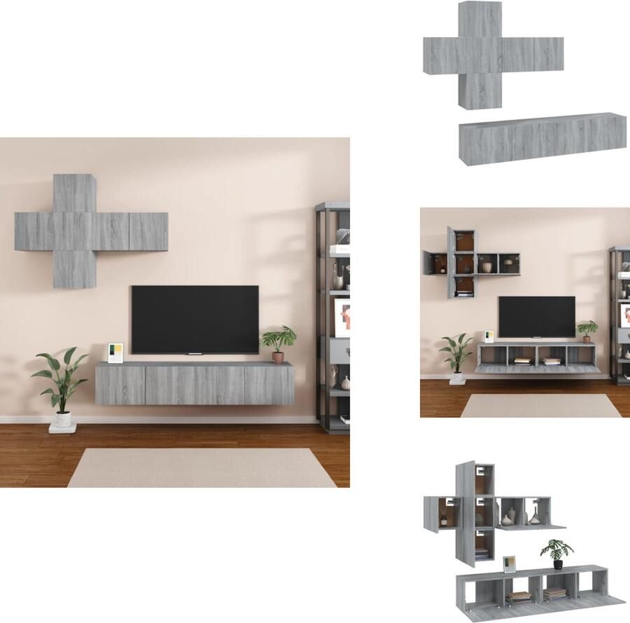 VidaXL Tv-kast Tv-kasten Tv-meubel Hifi-meubel 7-delige Tv-meubelset bewerkt hout grijs sonoma eikenkleurig