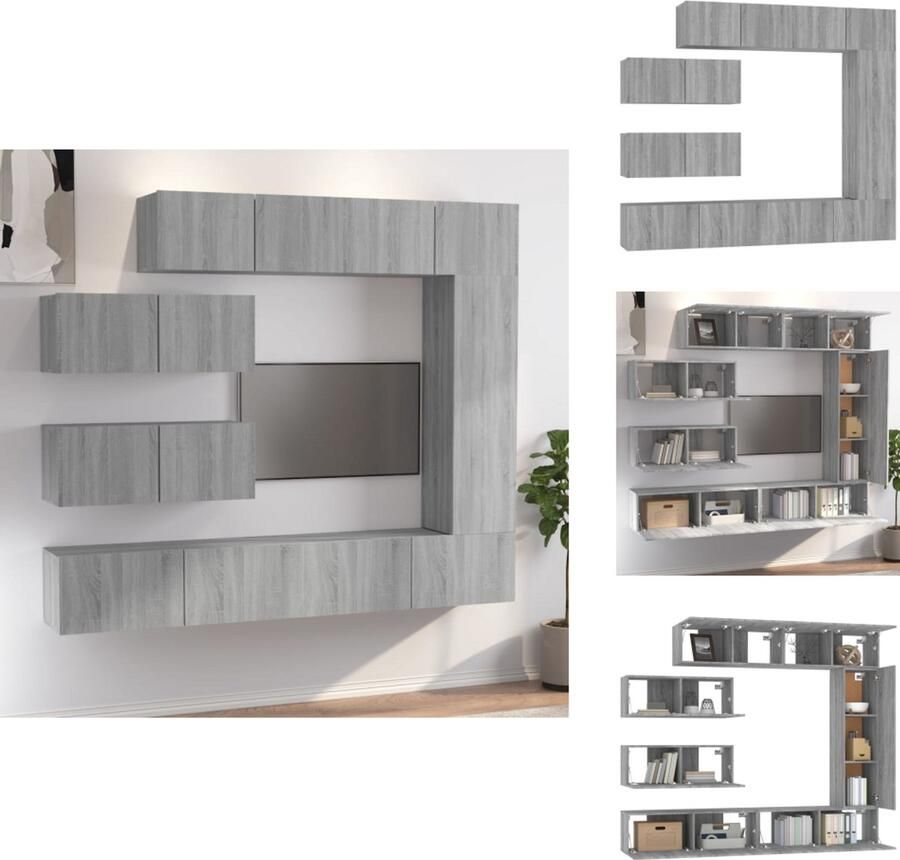 VidaXL Tv-kast Tv-kasten Tv-meubel Hifi-meubel 7-delige Tv-meubelset bewerkt hout grijs sonoma eikenkleurig