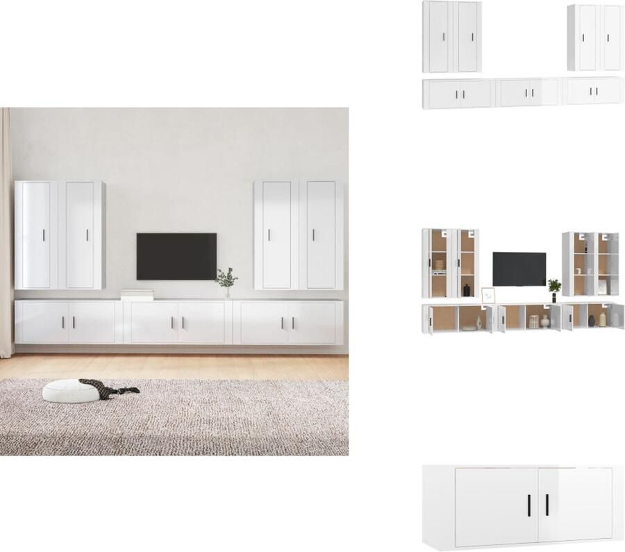 VidaXL Tv-kast Tv-kasten Tv-meubel Hifi-meubel 7-delige Tv-meubelset bewerkt hout hoogglans wit