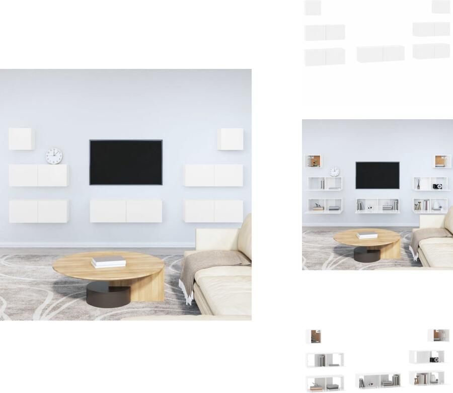 VidaXL TV-meubelset Klassiek wandgemonteerd Hoogglans wit 80x30x30cm 100x30x30cm 30.5x30x30cm Kast - Foto 1